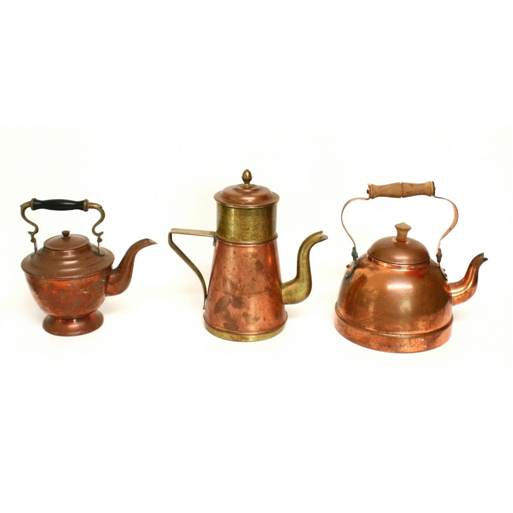 Group of Vintage Copper & Brass Tea Kettles